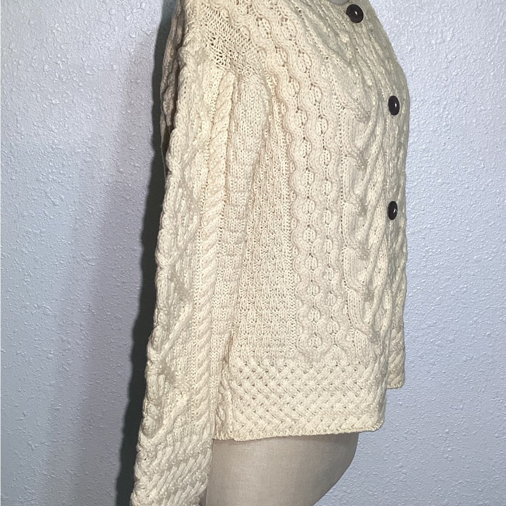 Carraigdonn 100% merino wool Cable Knit Cream Sweater size large - Picture 4 of 13